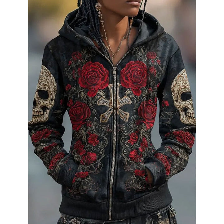 Willow | Skull &amp; Rose Halloween Zip-Up Hoodie