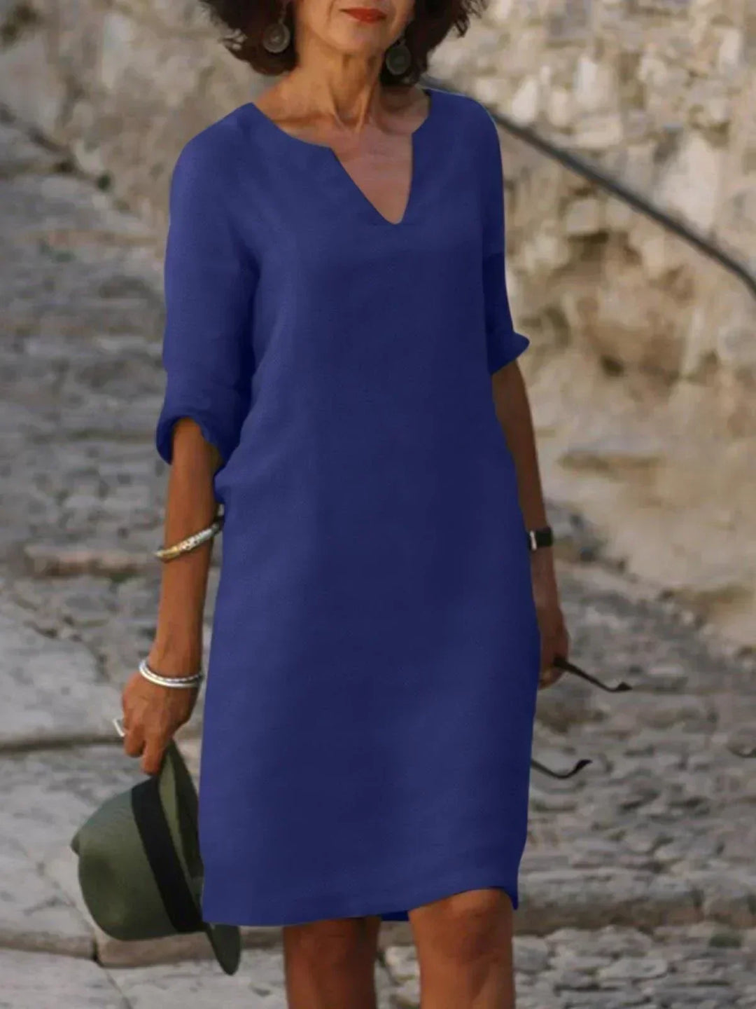 Harper | Elegant V-Neck Draped Midi Dress