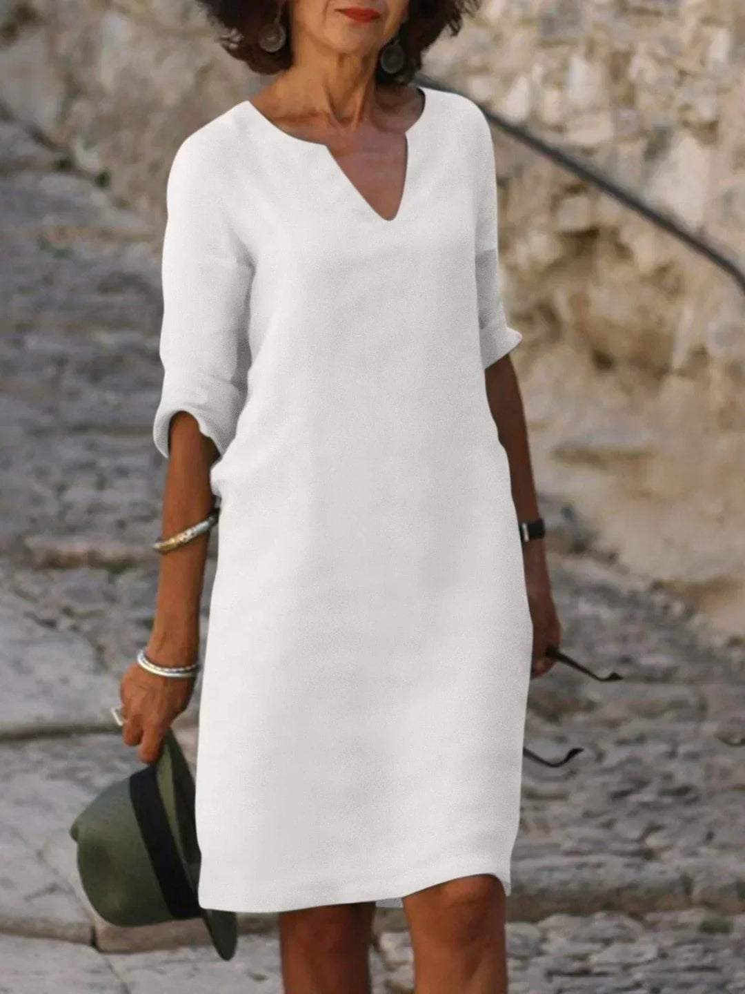 Harper | Elegant V-Neck Draped Midi Dress
