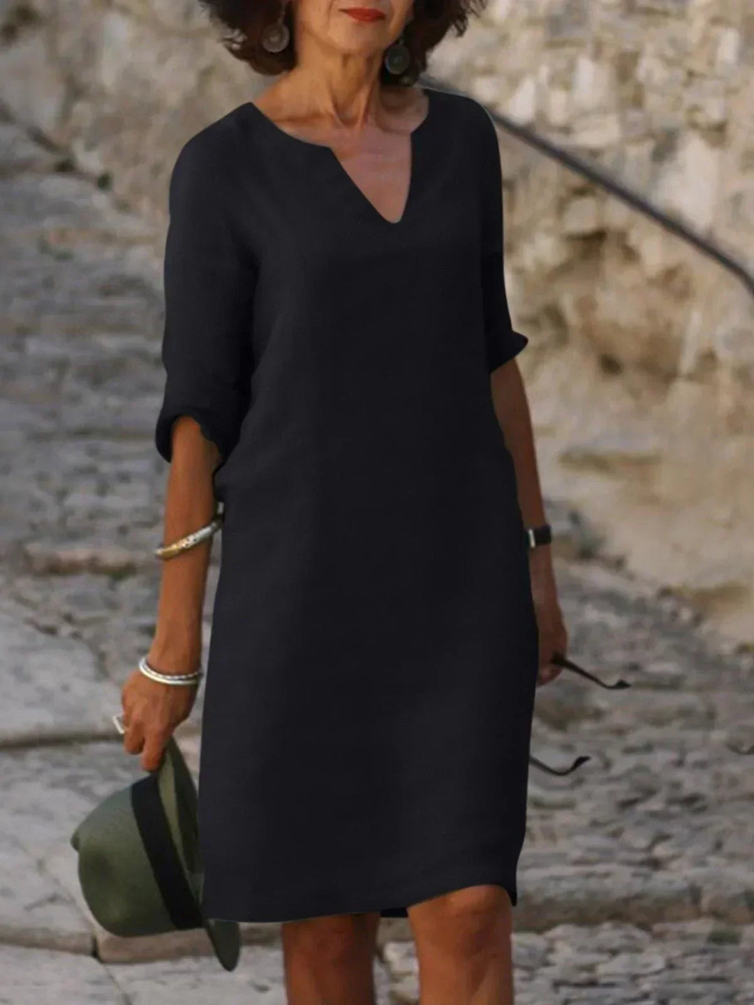 Harper | Elegant V-Neck Draped Midi Dress