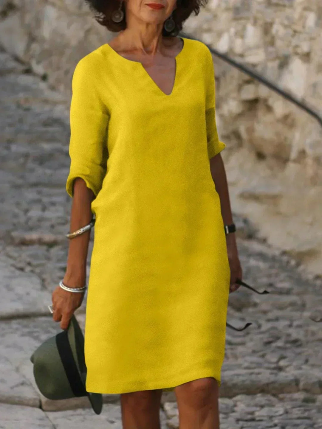 Harper | Elegant V-Neck Draped Midi Dress