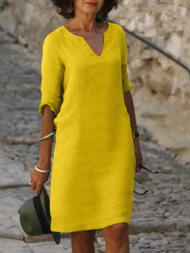 Harper | Elegant V-Neck Draped Midi Dress