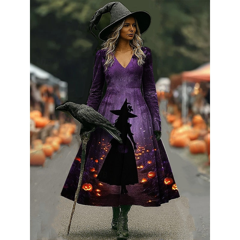 Maren | Halloween Witch Print A-Line Maxi Dress