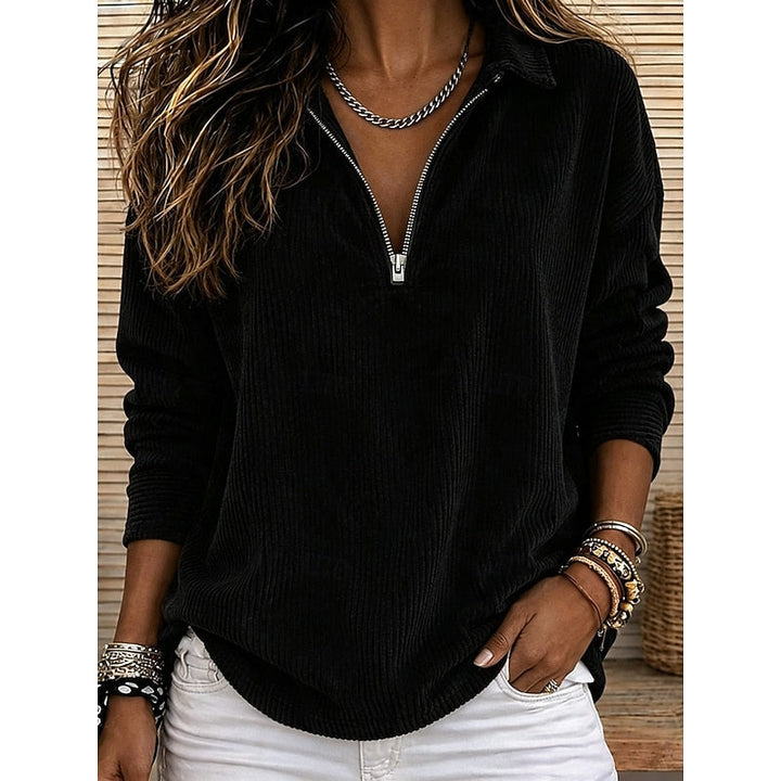 Genevra | Ribbed Quarter-Zip Pullover Top