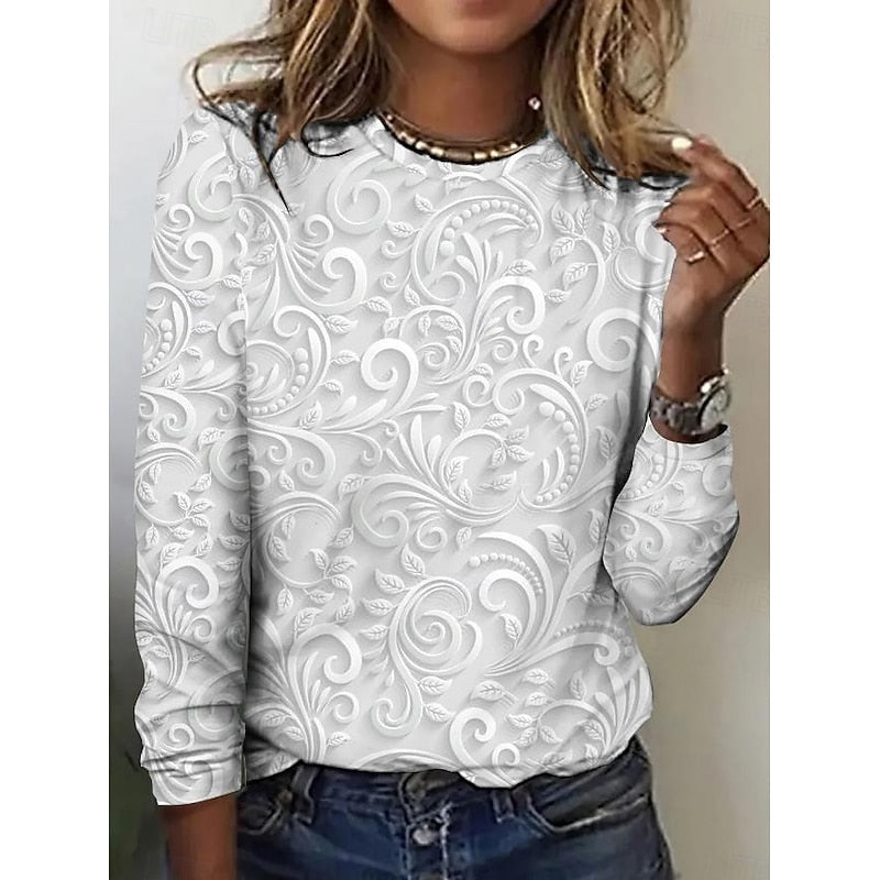 Noelle | Elegant Floral Long-Sleeve Tunic Top