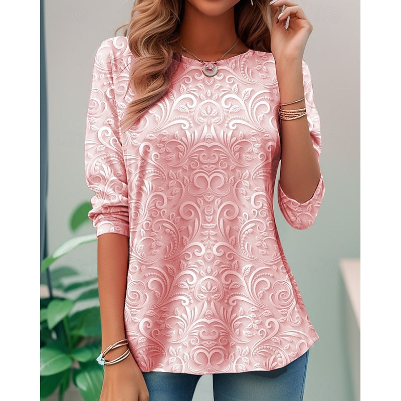 Noelle | Elegant Floral Long-Sleeve Tunic Top