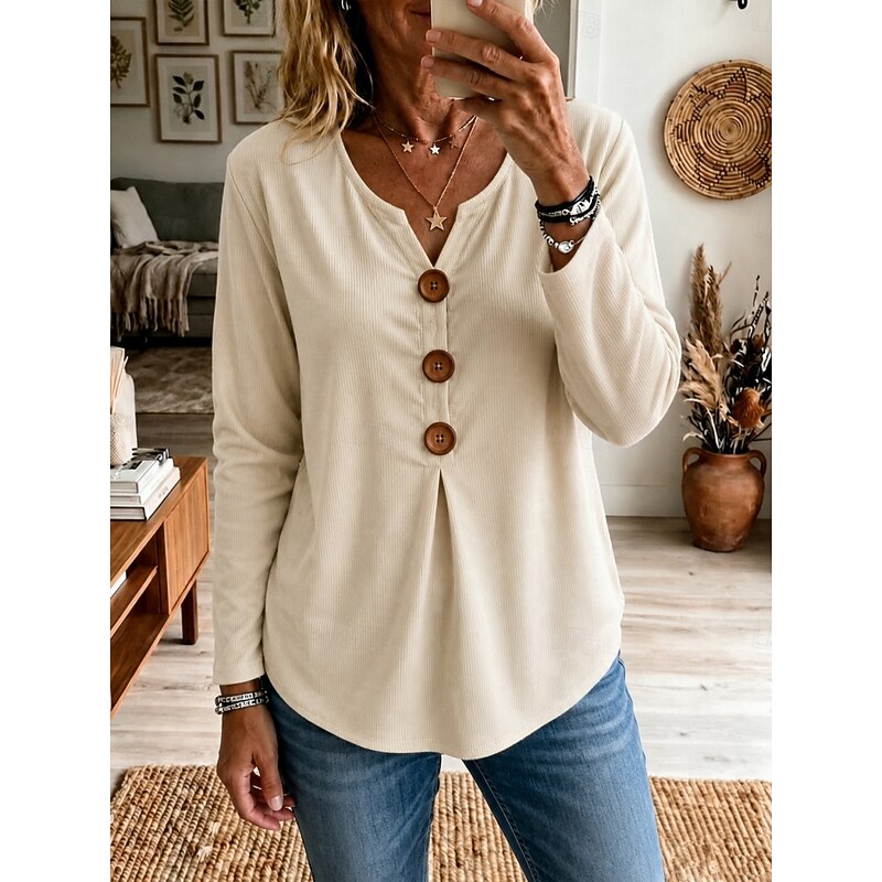 Katherine | Buttoned V-Neck Top