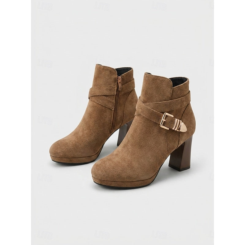 Renata | Buckle-Strap Block Heel Ankle Boots