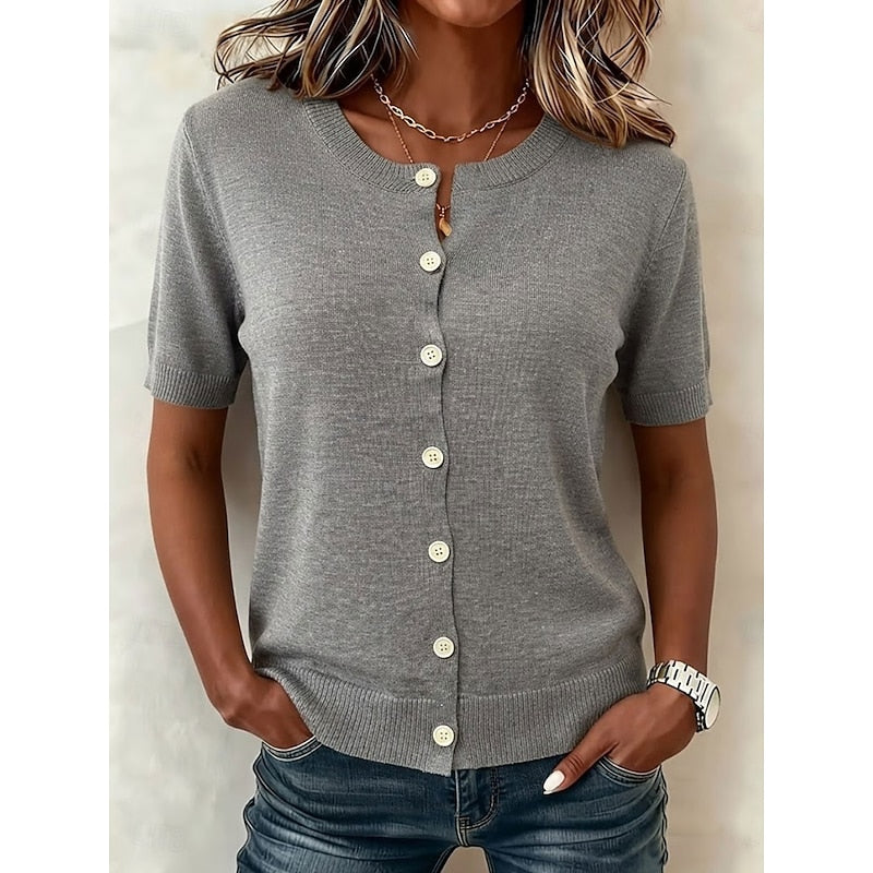 Delia | Button-Front Short Sleeve Top
