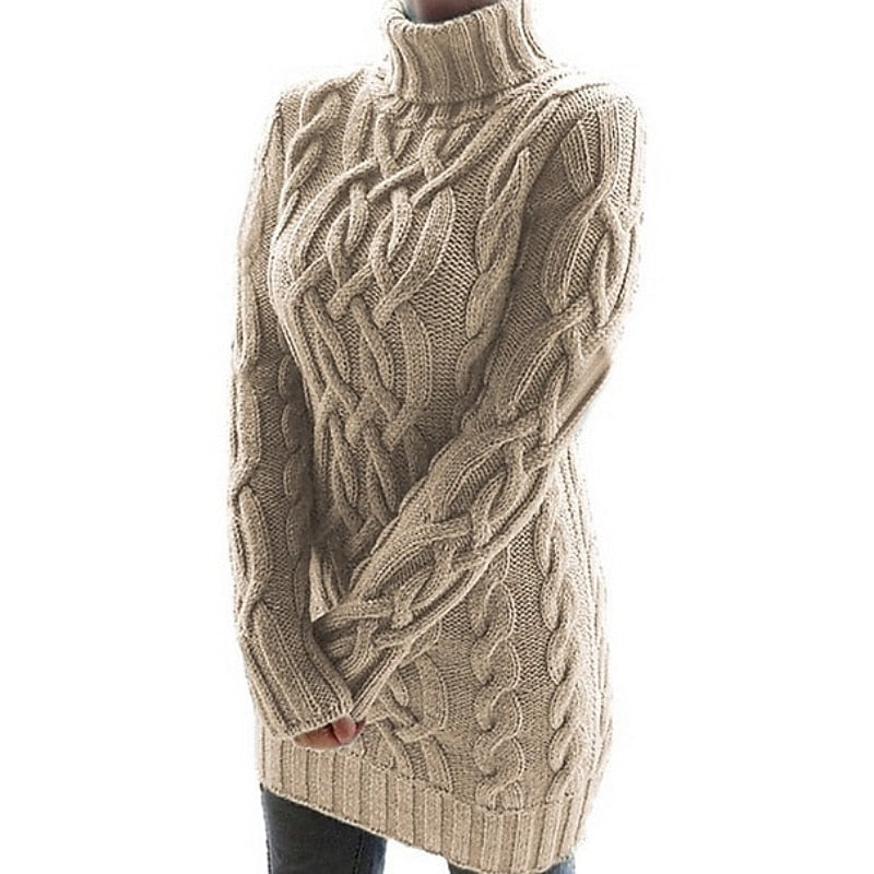 Thea | Cable-Textured Turtleneck Jumper Dress