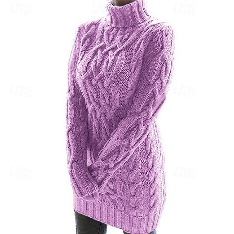 Thea | Cable-Textured Turtleneck Jumper Dress