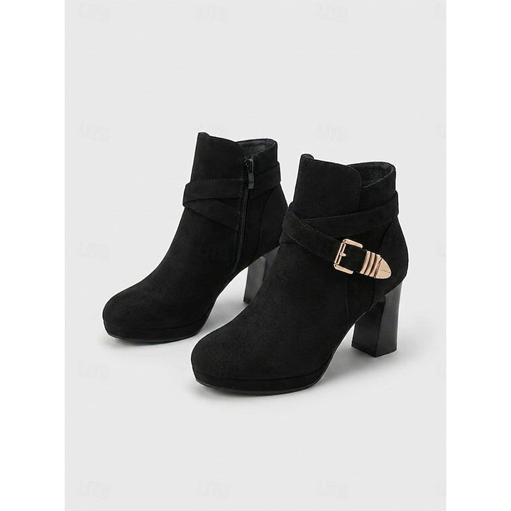 Renata | Buckle-Strap Block Heel Ankle Boots