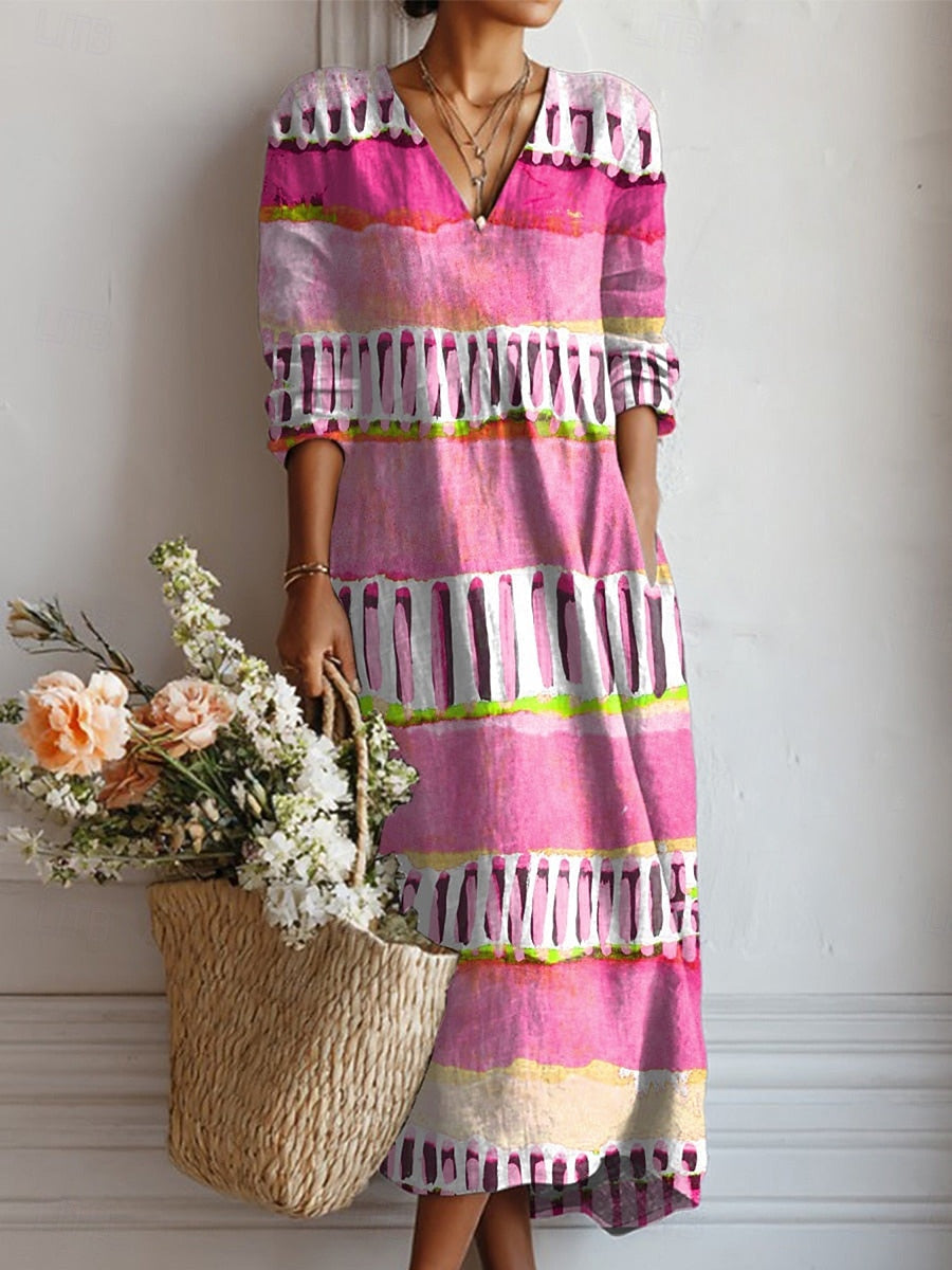 Corrie | Stylish Striped Down V-Neck Dress