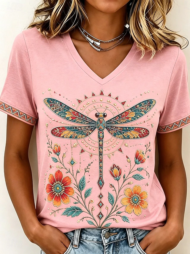 Yvette | Artful Dragonfly V-Neck T-Shirt