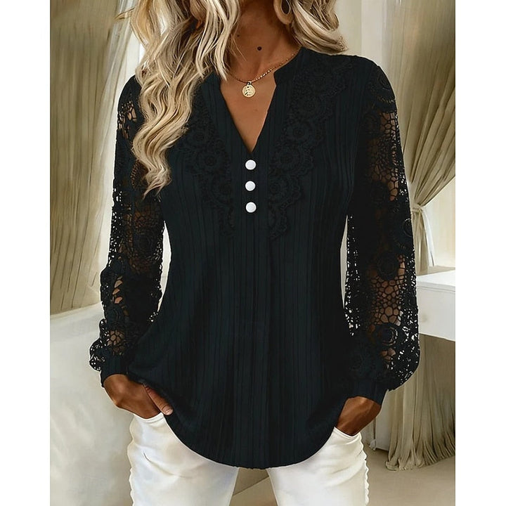 Rosetta | Lace-Trimmed Long Sleeve Blouse