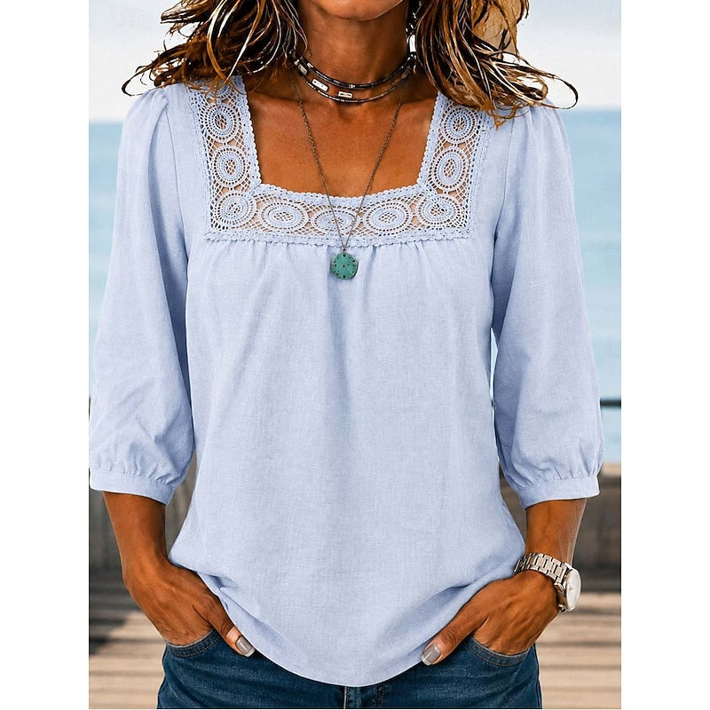 Fern | Lace-Trimmed Square Neck Blouse